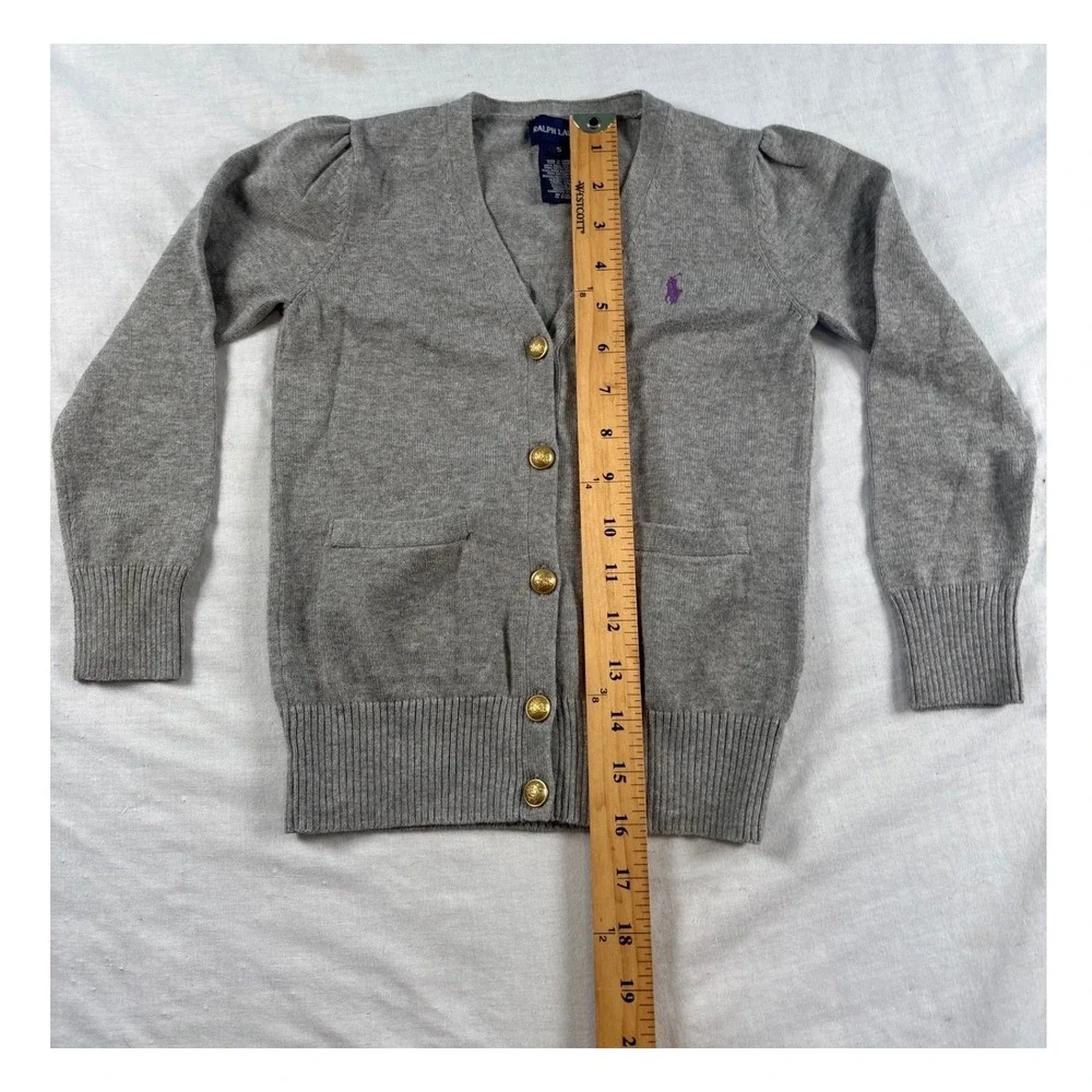 Ralph Lauren Cardigan Sweater Girls Size 5 Pima‎ cotton Gold Buttons Pony Logo